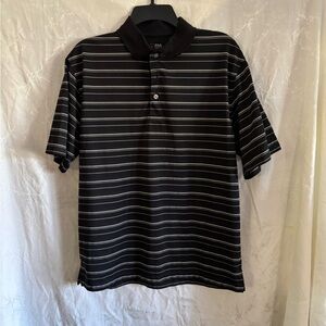 PGA Tour Black and Gray Striped Polo Shirt